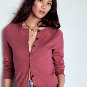 Emilia Cotton Crew Cardigan-Pink Heather