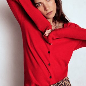 Emilia Cotton Crew Cardigan-Poppy Red