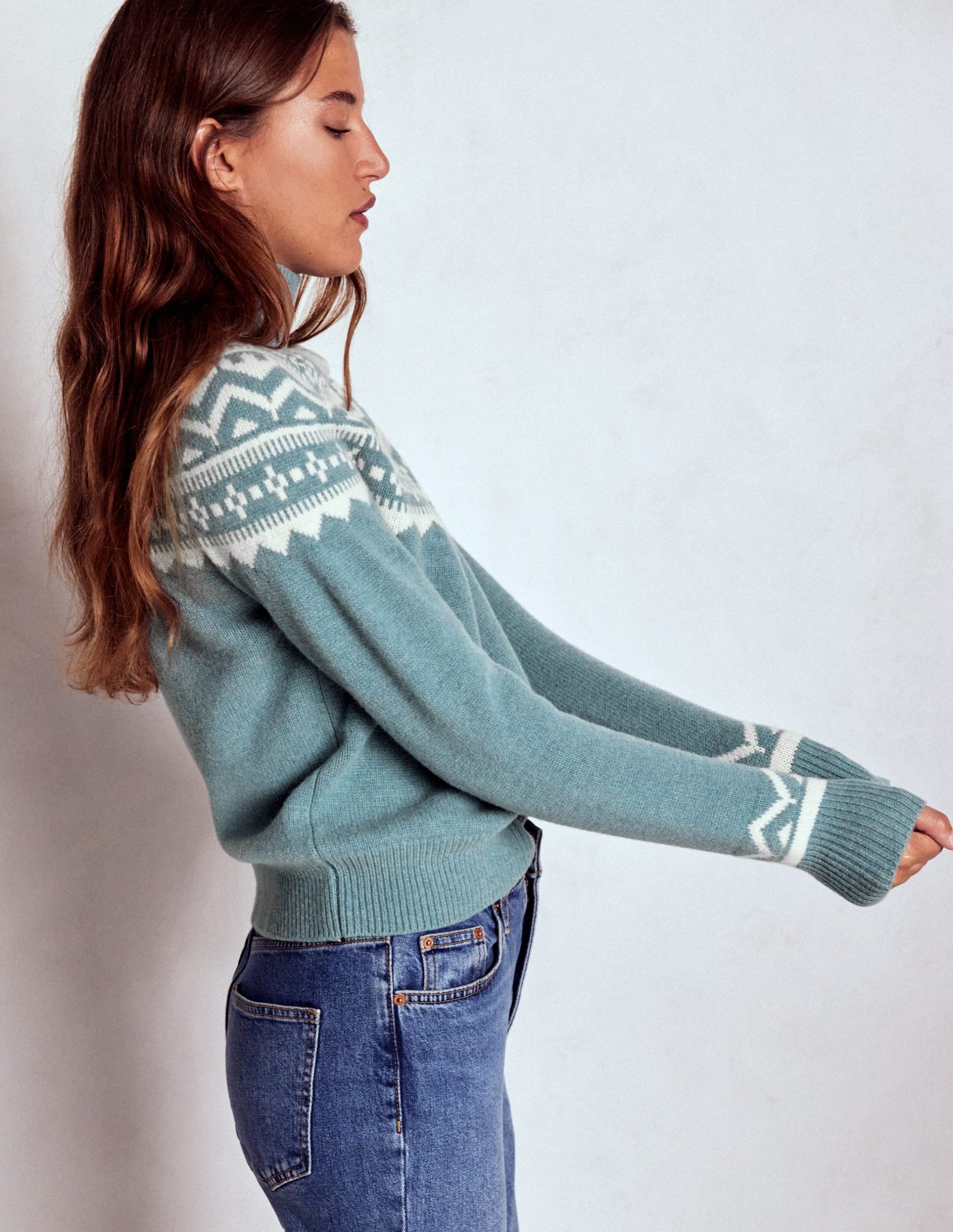 Marion Merino Rib Neck Sweater-Cloud Blue, Fair Isle - Image 4
