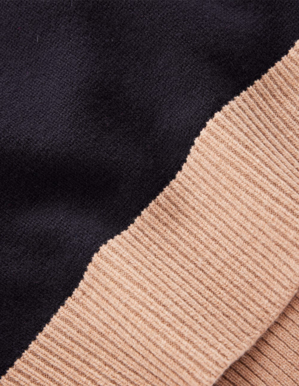 Polly Merino Roll Neck Sweater-Navy, Warm Taupe Colour Block - Image 8