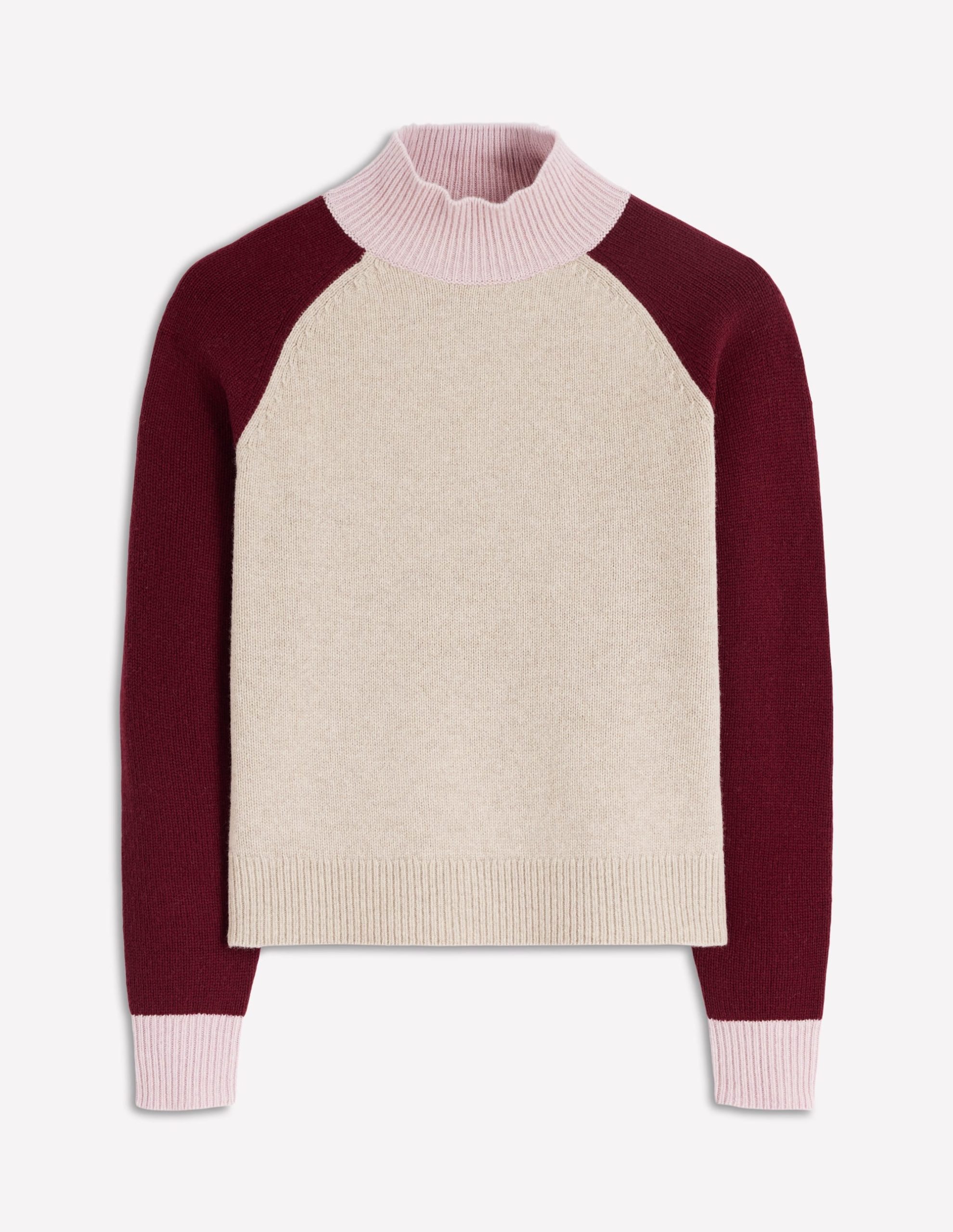 Marion Merino Rib Neck Sweater-Linen, Pinotage Colour Block - Image 5