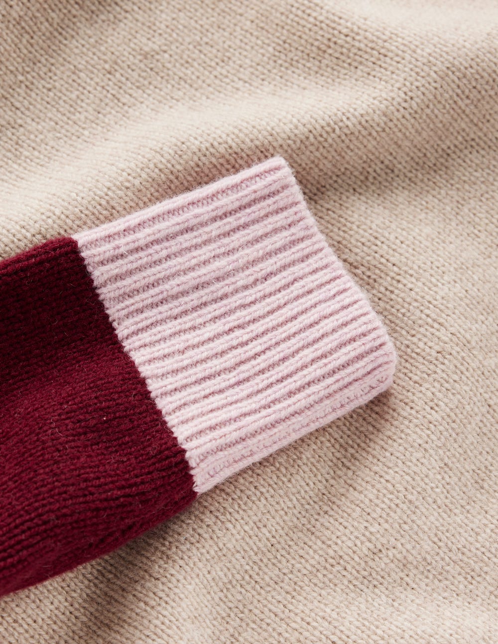 Marion Merino Rib Neck Sweater-Linen, Pinotage Colour Block - Image 6