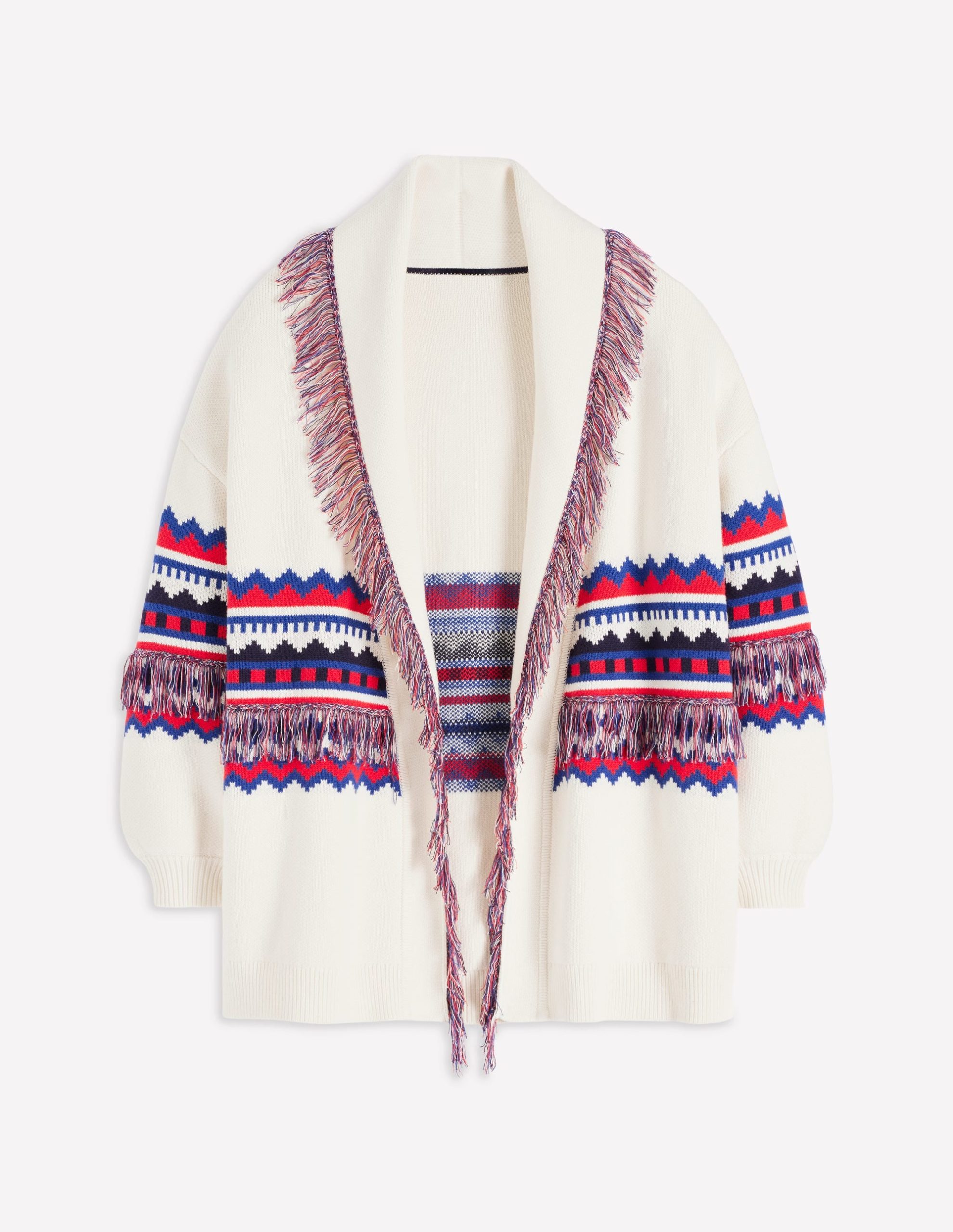 Fringed Jacquard Cardigan-Warm Ivory Melange - Image 7