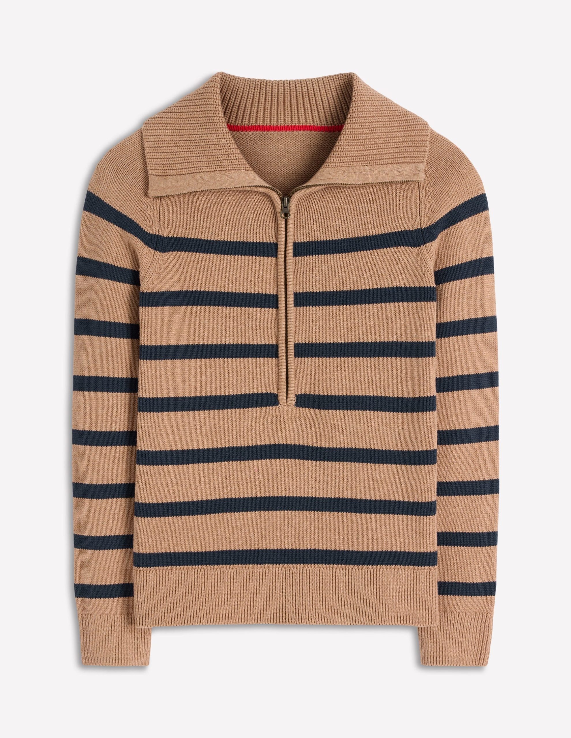 Lucy Half-zip Sweater-Camel Melange, Navy Stripe - Image 6