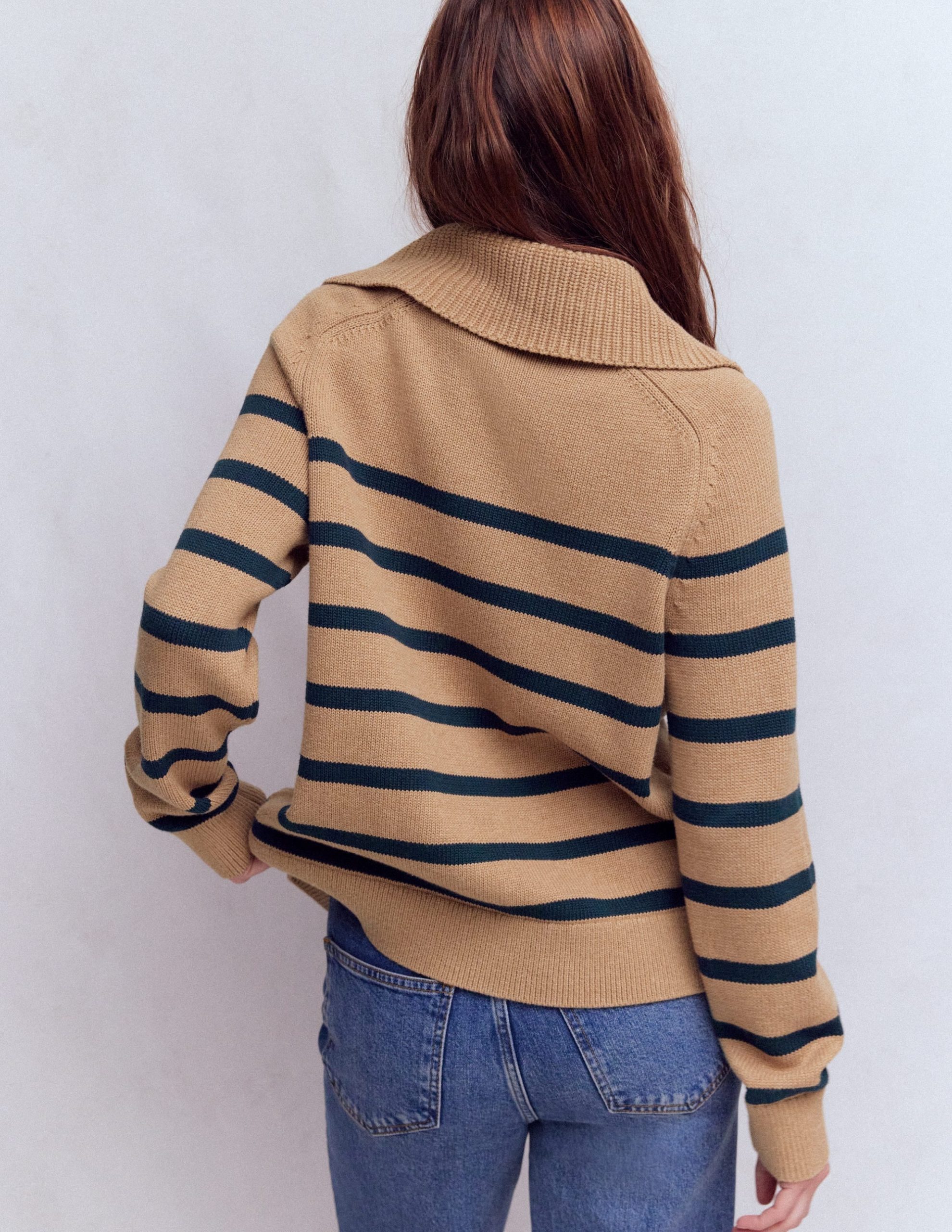 Lucy Half-zip Sweater-Camel Melange, Navy Stripe - Image 3