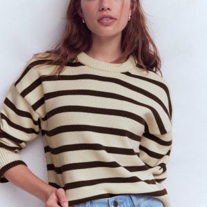 Lucy Relaxed Cotton Sweater-Ivory, Brown