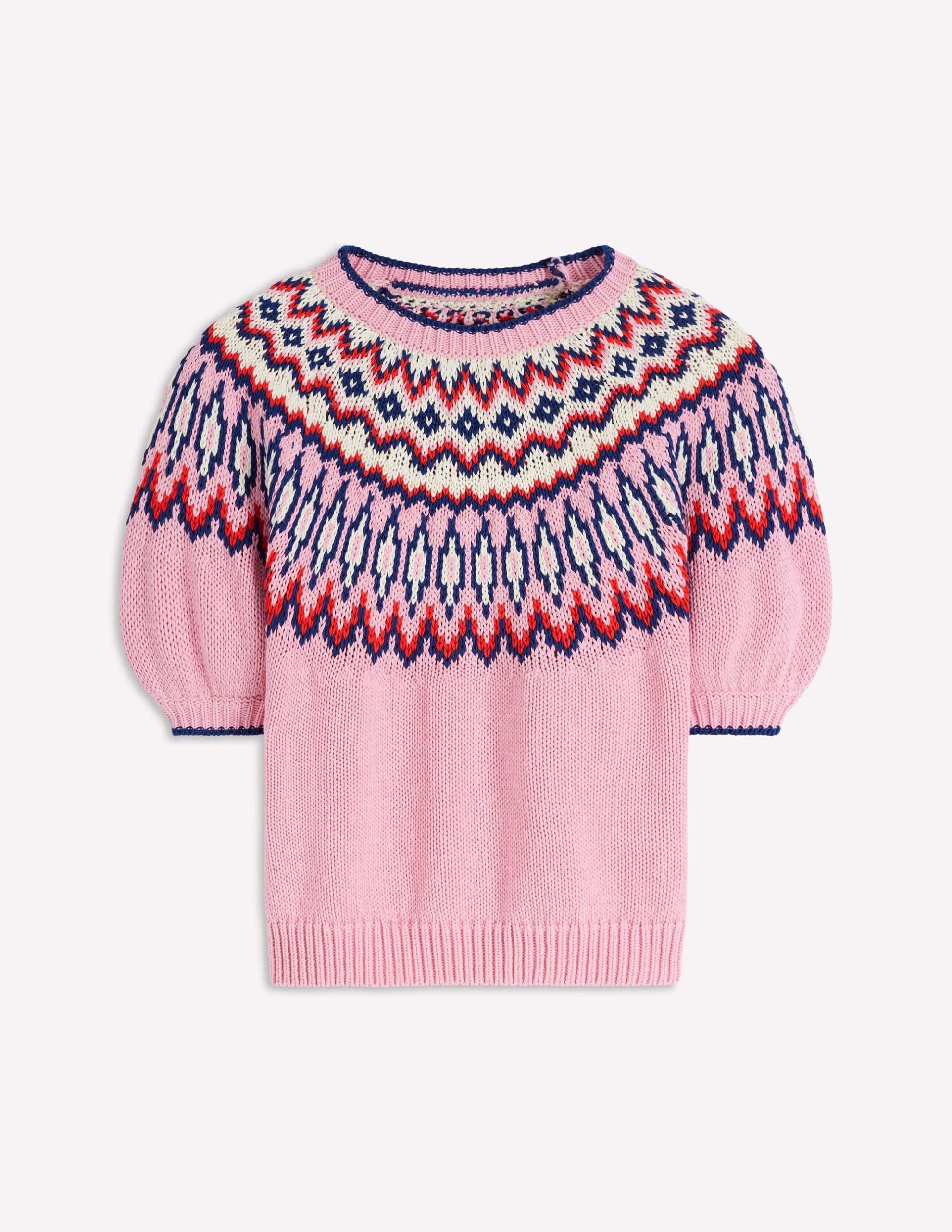Margot Puff Sleeve T-Shirt-Almond Pink Fair Isle - Image 5