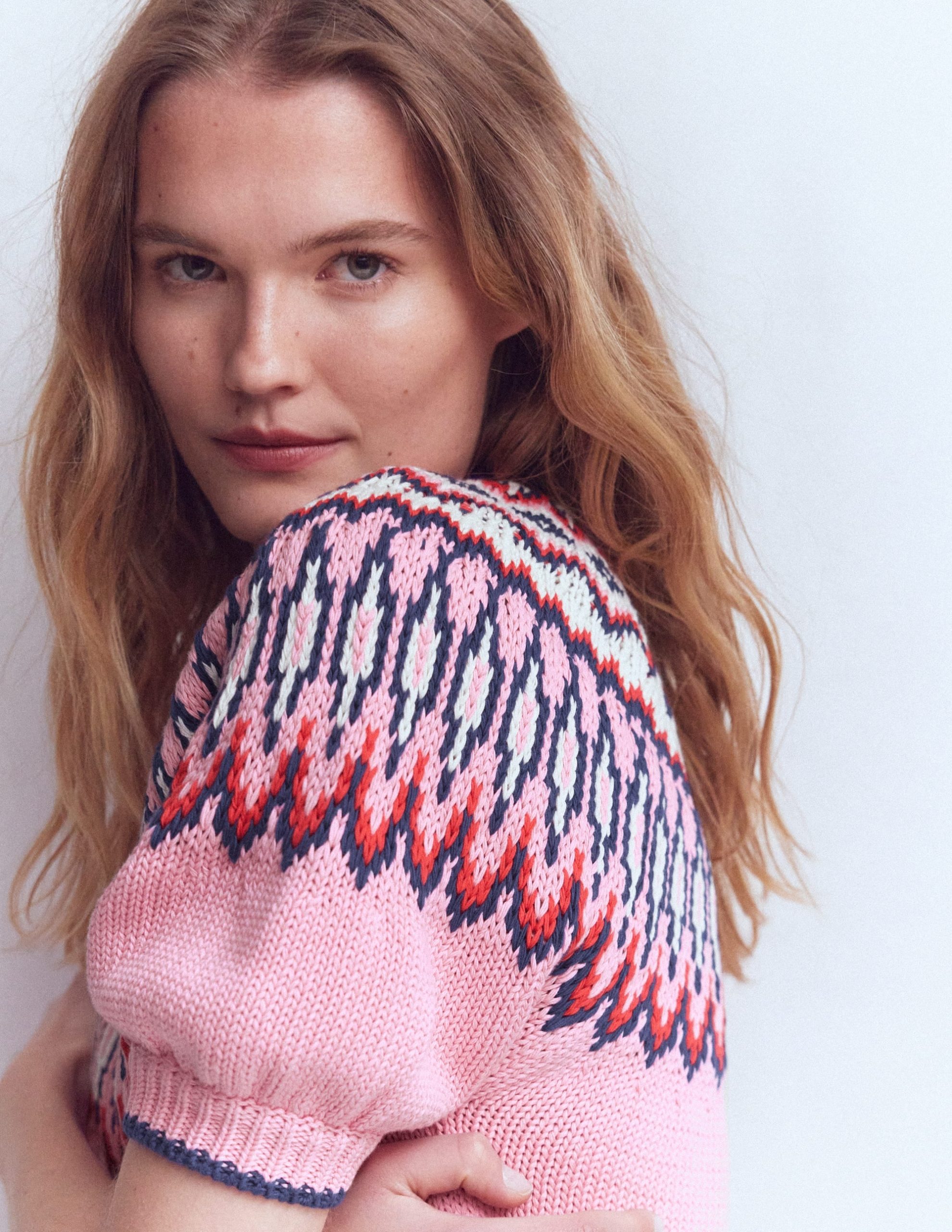 Margot Puff Sleeve T-Shirt-Almond Pink Fair Isle - Image 2