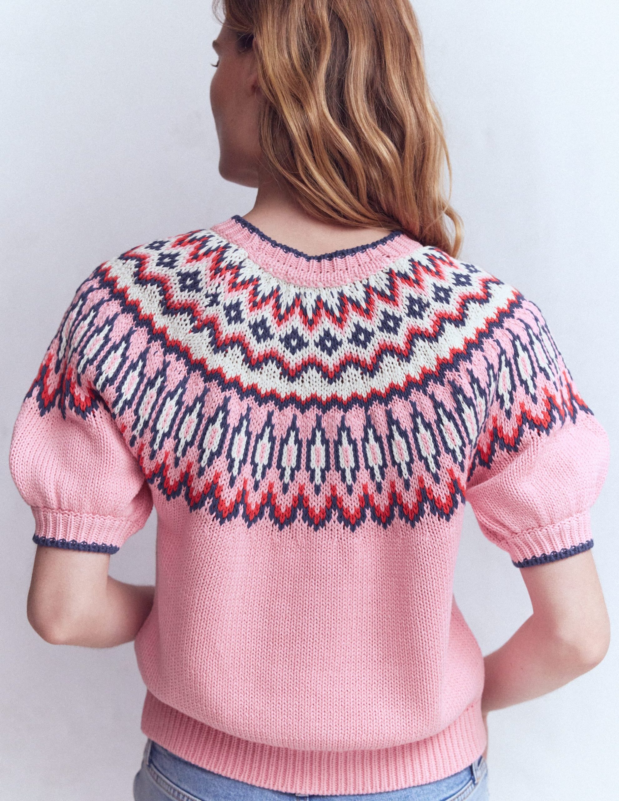 Margot Puff Sleeve T-Shirt-Almond Pink Fair Isle - Image 3