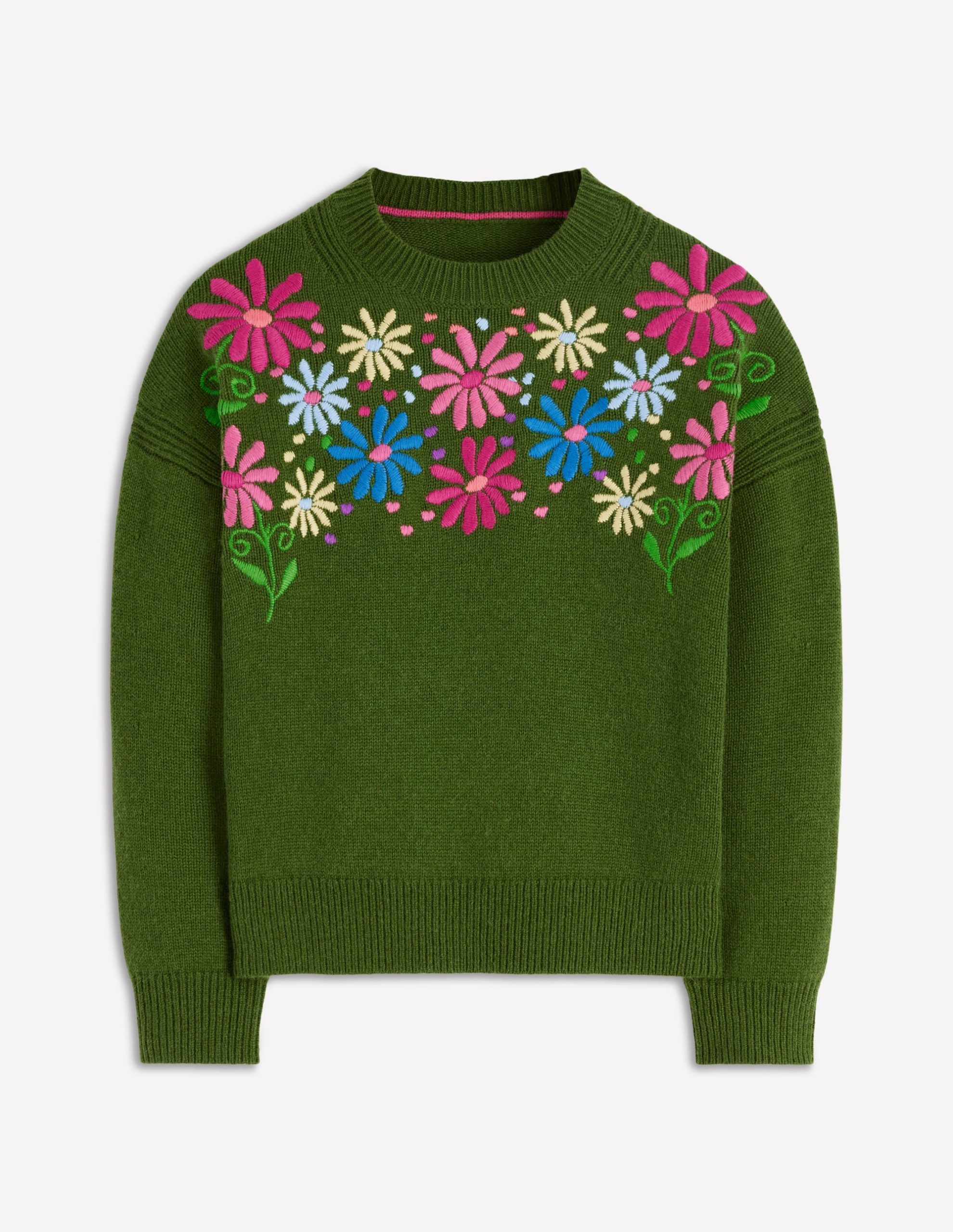 Isa Embroidered Sweater-Herb Garden, Green Flowers - Image 6