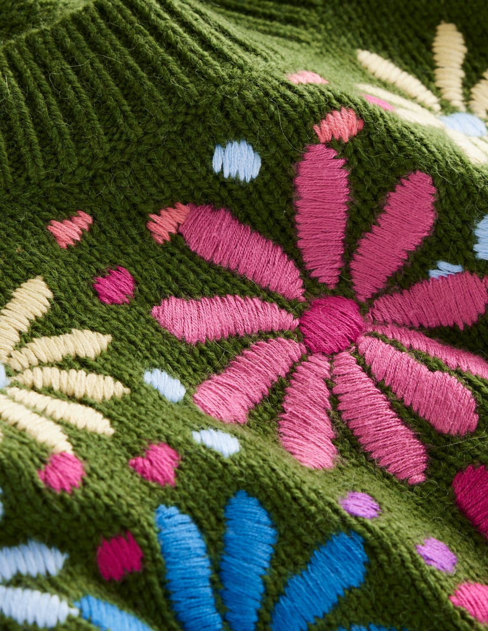 Isa Embroidered Sweater-Herb Garden, Green Flowers - Image 7