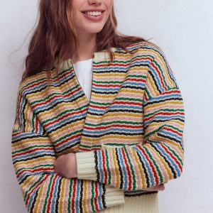 Maya Zip Up Jacket-Ivory, Rainbow