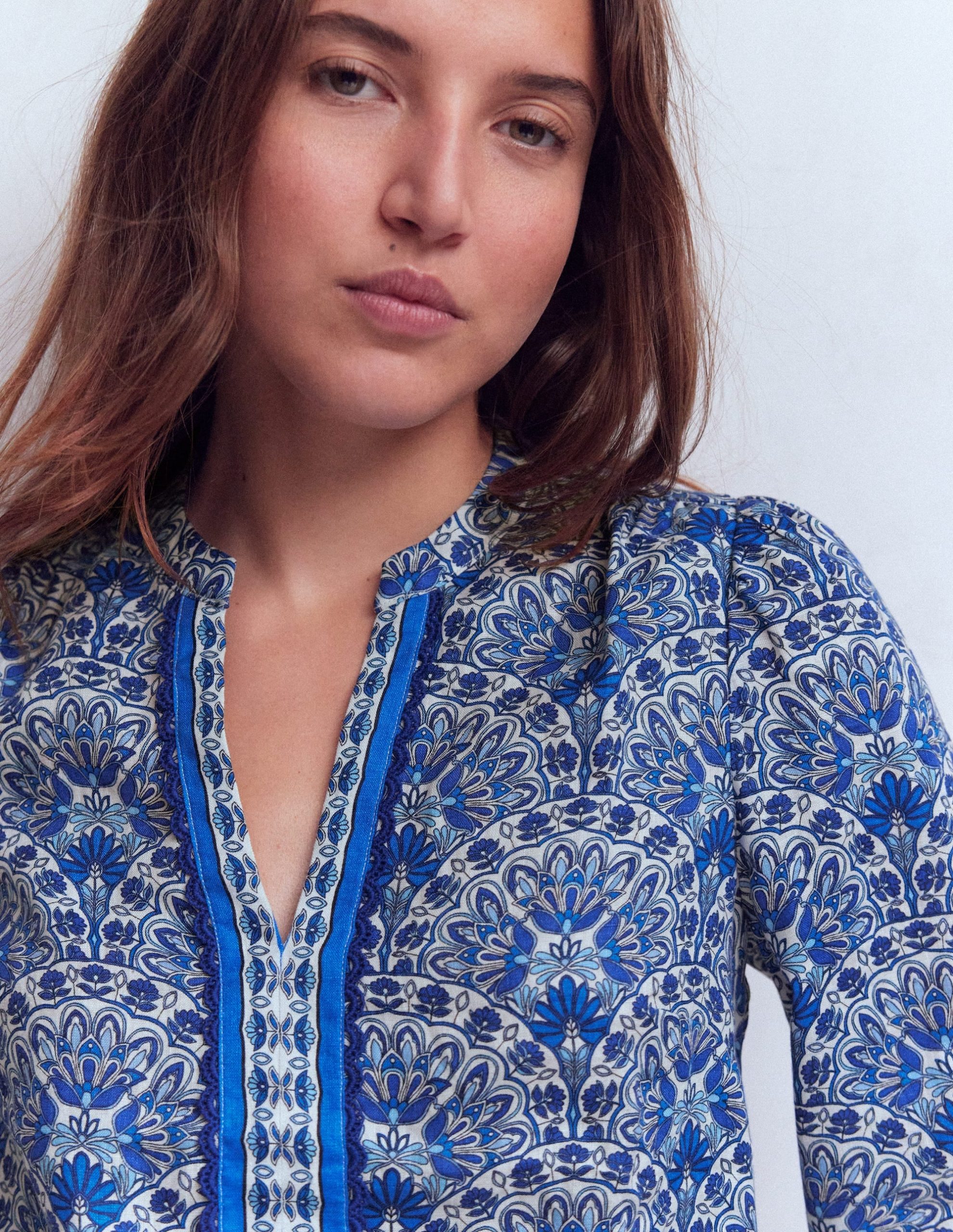Linen Trim Insert Top-Blue, Elaborate Terrace - Image 2